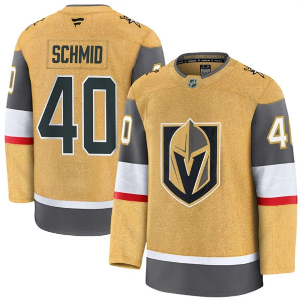 Mens Vegas Golden Knights #40 Akira Schmid Fanatics Gold Home Premium Jersey(2)