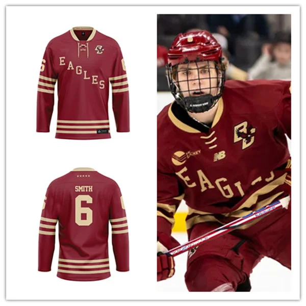 Boston College Eagles #6 Will Smith Maroon Eagles College Hockey Game Jersey