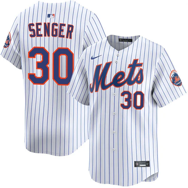 Mens New York Mets #30 Hayden Senger Nike Home White Pinstripe Limited Jersey