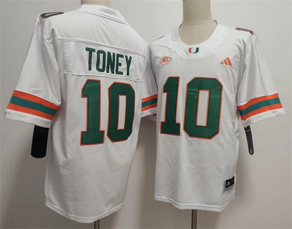 Mens Miami Hurricanes #10 Malachi Toney 2025 White Football Game Jersey