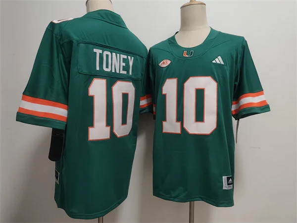 Mens Miami Hurricanes #10 Malachi Toney 2025 Green Football Game Jersey