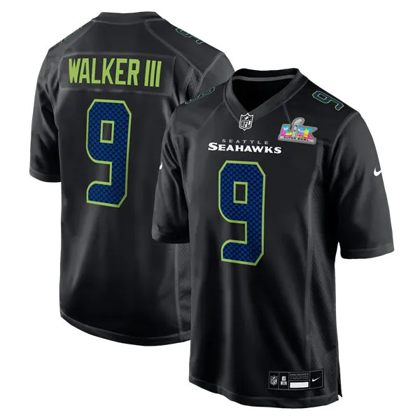 Mens Seattle Seahawks #9 Kenneth Walker III Nike Super Bowl LX Patch Black Carbon Fashion Game Jersey - Black