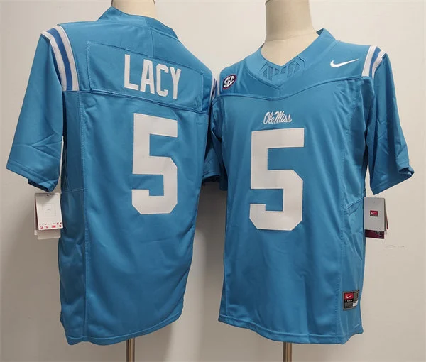 Mens Ole Miss Rebels #5 Kewan Lacy Blue College Football Game Jersey
