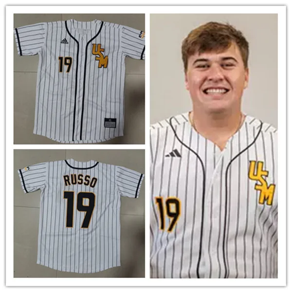 Southern Miss Golden Eagles #19 Matthew Russo White Pinstripe with name Baseball Limited Jersey