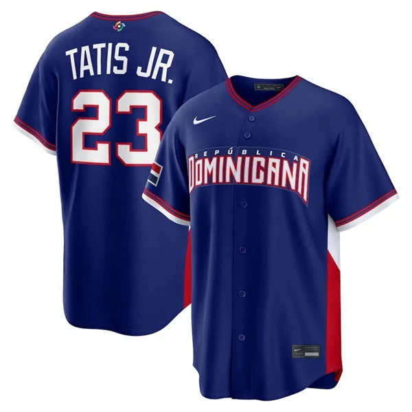 Men's Dominican Republic Baseball #23 Fernando Tatis Jr. Nike Royal 2026 World Baseball Classic Road Stadium Jersey