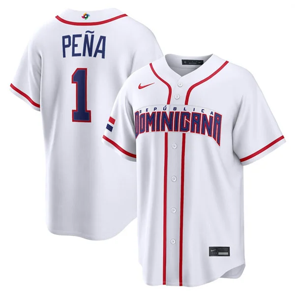 Men's Dominican Republic Baseball #1 Jeremy Pena Nike White 2026 World Baseball Classic Home Stadium Jersey