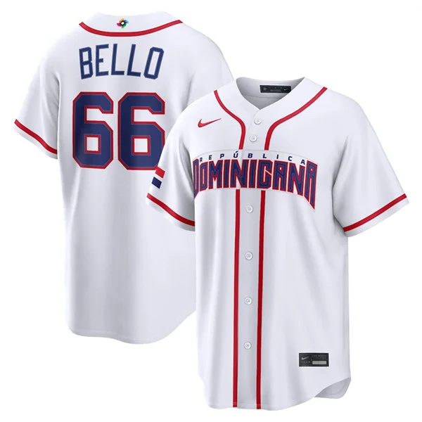 Men's Dominican Republic Baseball #66 Brayan Bello Nike White 2026 World Baseball Classic Home Stadium Jersey