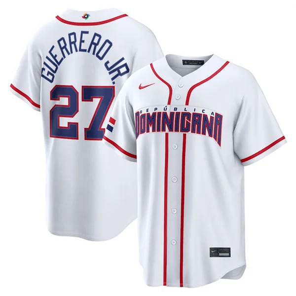 Men's Dominican Republic Baseball #27 Vladimir Guerrero Jr. Nike White 2026 World Baseball Classic Home Stadium Jersey