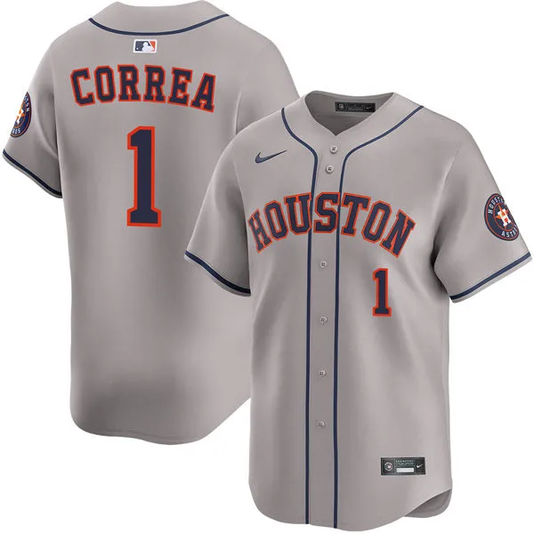 Mens Houston Astros #1 Carlos Correa Nike Gray Road Limited Jersey