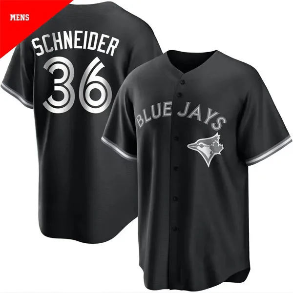 Mens Toronto Blue Jays #36 Davis Schneider Nike Black Fashion Jersey