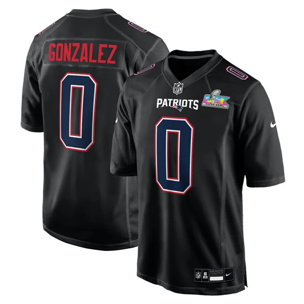 Youth New England Patriots #0 Christian Gonzalez Black Fashion Game Jersey 