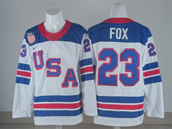 Men's USA #23 Adam Fox White Away 2026 Olympic Hockey Jersey