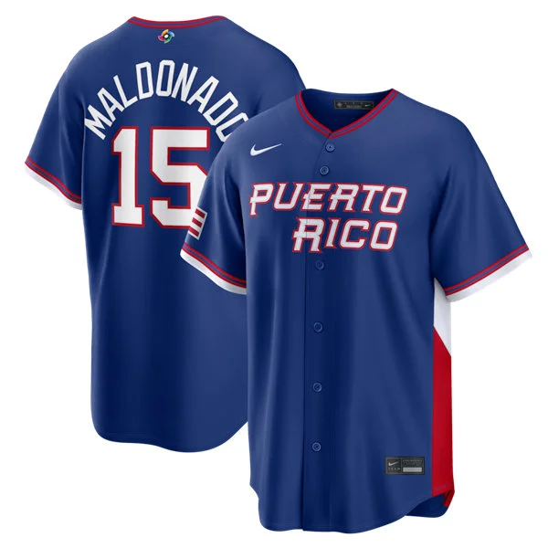 Puerto Rico Baseball #15 Martin Maldonado Nike Royal 2026 World Baseball Classic Road Stadium Jersey