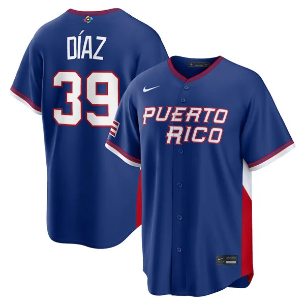Puerto Rico Baseball #39 Edwin Diaz Nike Royal 2026 World Baseball Classic Road Stadium Jersey