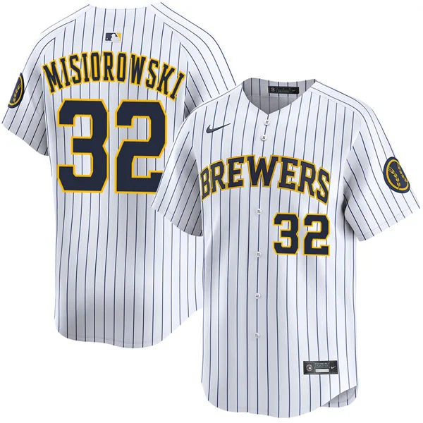 Mens Milwaukee Brewers #32 Jacob Misiorowski Nike White Pinstripe Alternate Limited Jersey