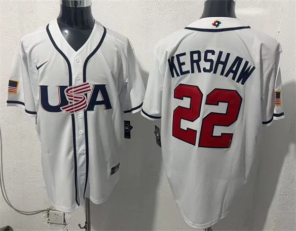 Mens Team USA #22 Clayton Kershaw 2026 World Baseball Classic Limited Jersey White