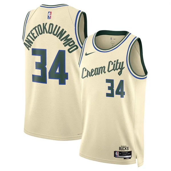 Mens Milwaukee Bucks #34 Giannis Antetokounmpo Cream 2025-26 City Edition Swingman Jersey
