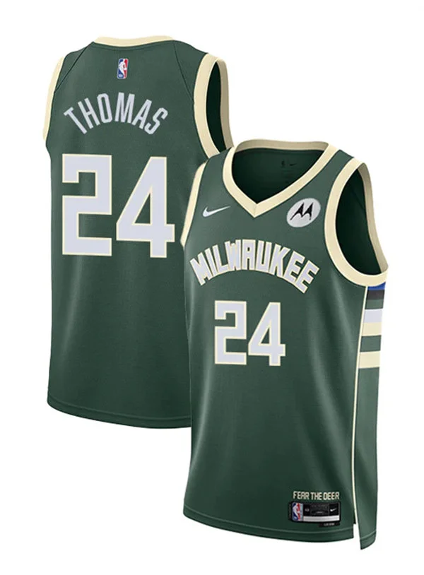 Mens Milwaukee Bucks #24 Cam Thomas Green Icon Edition Swingman Jersey
