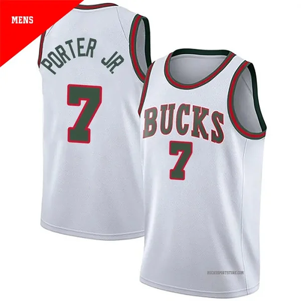 Mens Milwaukee Bucks #7 Kevin Porter Jr. White Nike Classic Edition Jersey