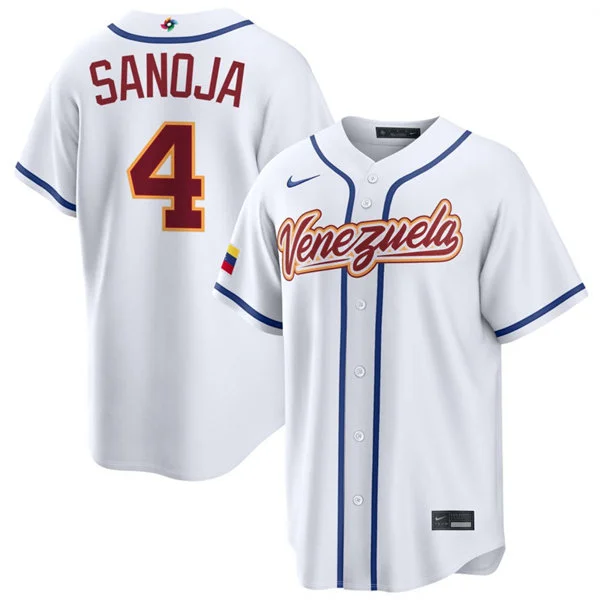 Venezuela #4 Javier Sanoja Nike White 2026 World Baseball Classic Home Stadium Jersey