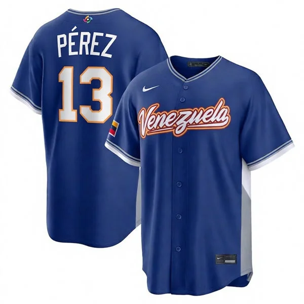 Venezuela #13 Salvador Perez Nike Royal 2026 World Baseball Classic Road Stadium Jersey