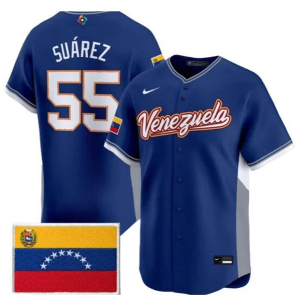 Venezuela #55 Ranger Suarez Nike Royal 2026 World Baseball Classic Road Stadium Jersey