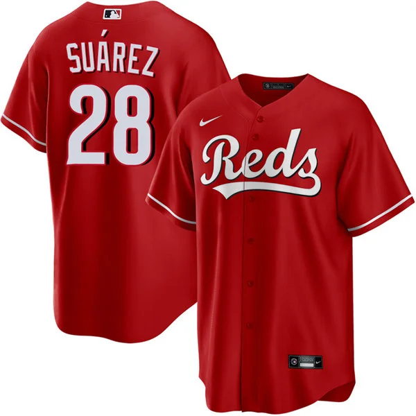 Mens Cincinnati Reds #28 Eugenio Suarez Scarlet Alternate Reds Limited Jersey