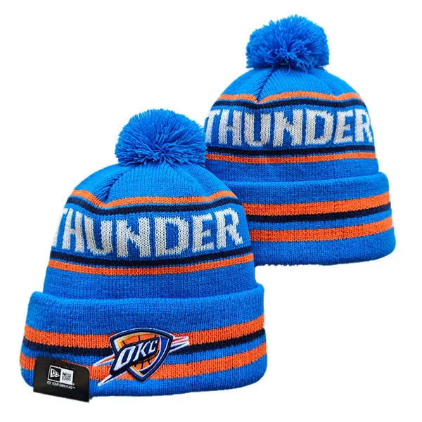 NBA Oklahoma City Thunder Blue White Cuffed Pom Knit Hat YD2603201-110421