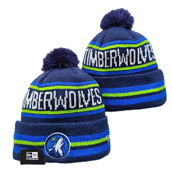 NBA Minnesota Timberwolves Navy Blue Green Cuffed Pom Knit Hat YD2603201-112808