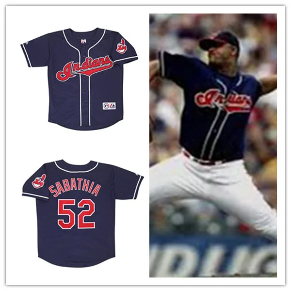 Mens Cleveland Indians #52 C.C. Sabathia 2007 Navy Throwback Jeresy