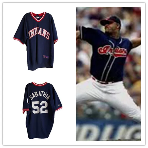 Mens Cleveland Indians #52 C.C. Sabathia 2007 Navy Pullover Throwback Jeresy