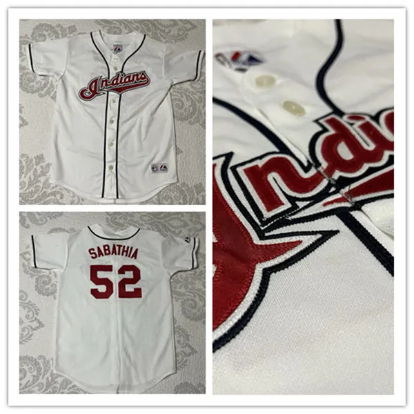 Mens Cleveland Indians #52 C.C. Sabathia 2007 White Throwback Jeresy
