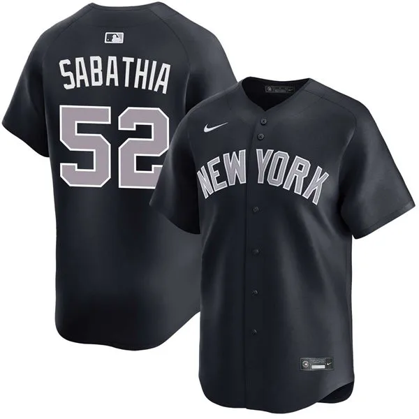 Mens New York Yankees #52 CC Sabathia  Nike Navy Alternate 2nd with Name New York Limited Jersey