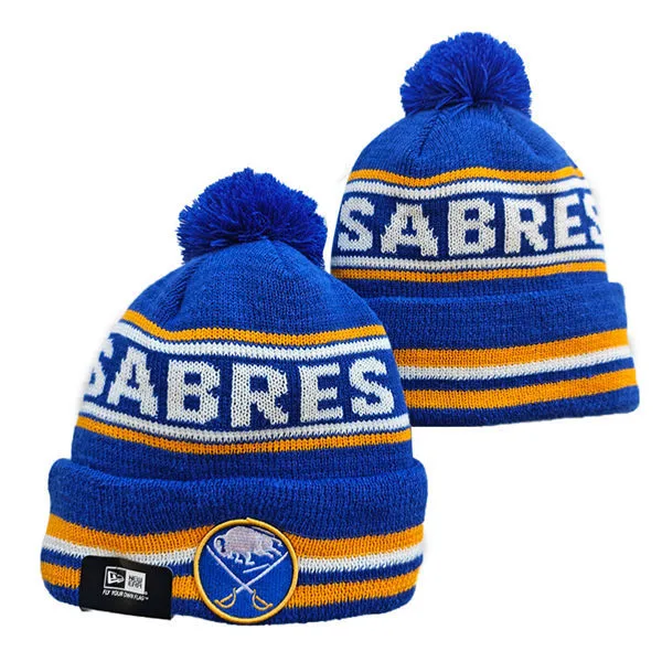 Buffalo Sabres Royal White Yellow Cuffed Pom Knit HatYD26032011-552206