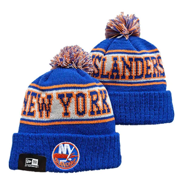 New York Islanders Royal White Cuffed Pom Knit HatYD26032011-550811