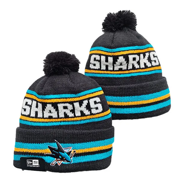 San Jose Sharks Black Teal White Cuffed Pom Knit Hat YD26032011-550413