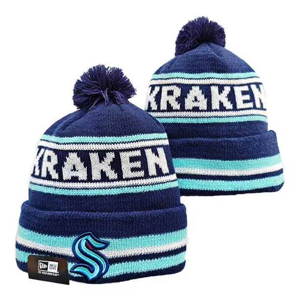 Seattle Kraken Navy White Cuffed Pom Knit Hat YD26032011-553204