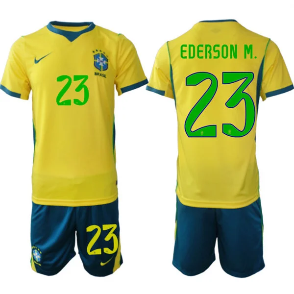 Mens Brazil #23 Moraes Ederson Home Yellow 2026 FIFA World Cup Soccer Jersey Kit 