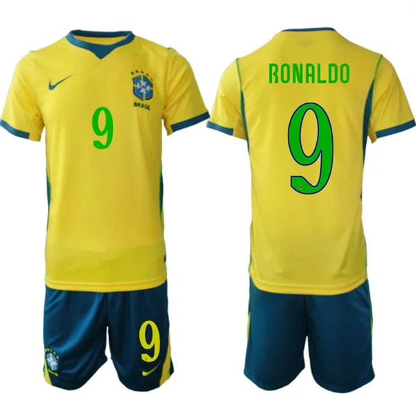Mens Brazil #9 Ronaldo Home Yellow 2026 FIFA World Cup Soccer Jersey Kit 