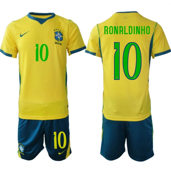 Mens Brazil #10 Ronaldinho Home Yellow 2026 FIFA World Cup Soccer Jersey Kit 