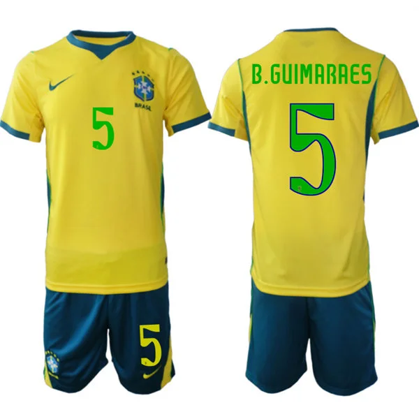 Mens Brazil #5 Bruno Guimaraes Home Yellow 2026 FIFA World Cup Soccer Jersey Kit 