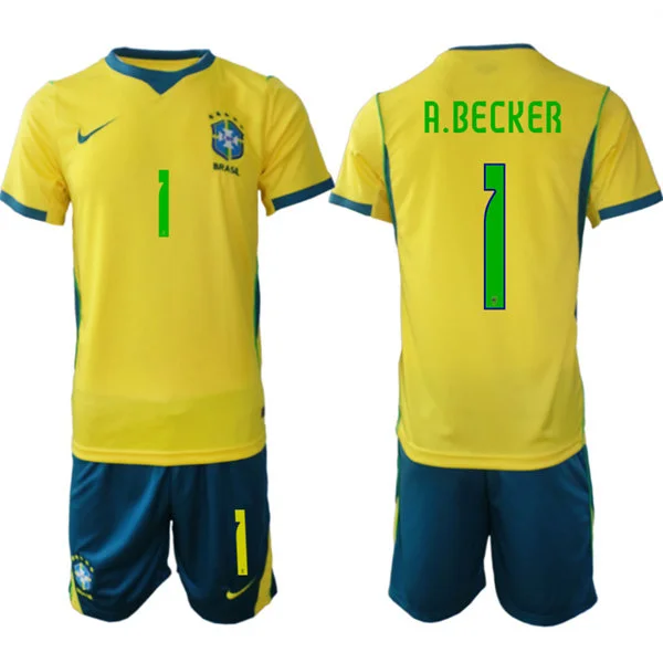 Mens Brazil #1 Alisson Becker Home Yellow 2026 FIFA World Cup Soccer Jersey Kit 