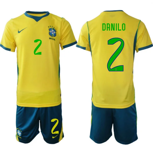 Mens Brazil #2 Danilo Home Yellow 2026 FIFA World Cup Soccer Jersey Kit 