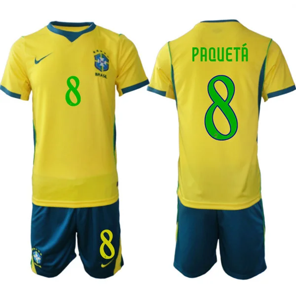 Mens Brazil #8 Lucas Paqueta Home Yellow 2026 FIFA World Cup Soccer Jersey Kit 