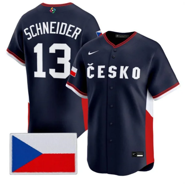 Czech Republic Baseball #13 Martin Schneider Nike Navy 2026 World Baseball Classic Jersey