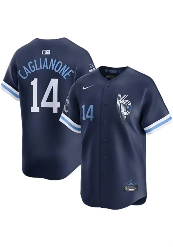 Mens Kansas City Royals #14 Jac Caglianone Nike Navy City Connect Jersey