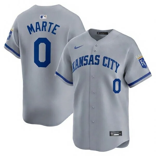 Mens Kansas City Royals #0 Starling Marte Nike Gray Road Limited Jersey