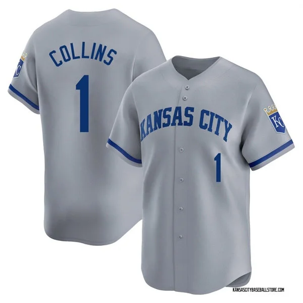 Mens Kansas City Royals #1 Isaac Collins Nike Gray Road Limited Jersey