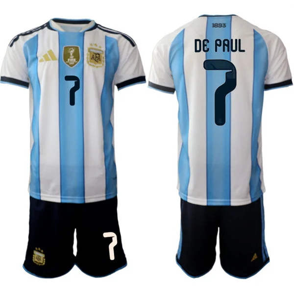 Mens Argentina National Team #7 Rodrigo De Paul Home White 2026 FIFA World Cup Soccer Jersey Kit