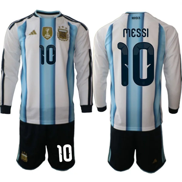 Mens Argentina National Team #10 Lionel Messi Home White 2026 FIFA World Cup Soccer Long Sleeve Jersey Kit